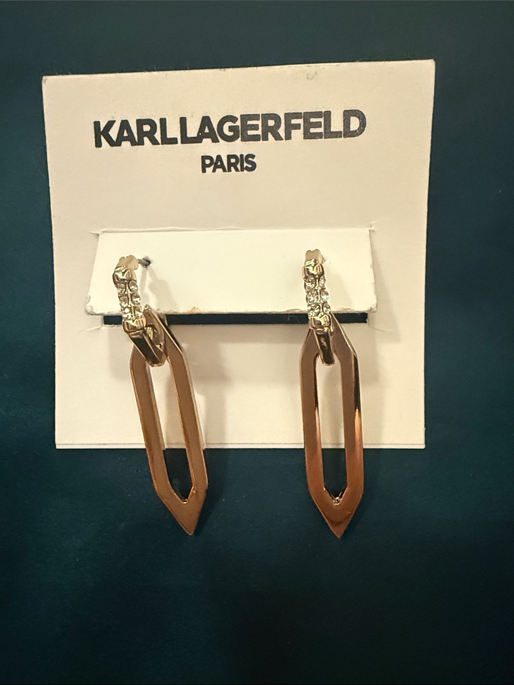 Karl Lagerfeld Gold Tone Geometric Drop Earrings with Crystal Accents